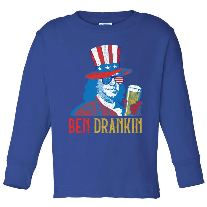 Ben Drankin Beer Benjamin Franklin 4th Of July Usa Flag Gift Funny Gift Toddler Long Sleeve Shirt