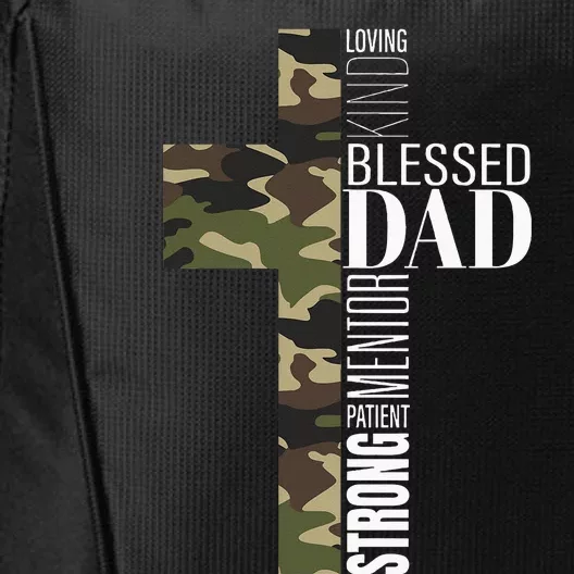 Blessed Dad Cross Fathers Day Christian Religious Men Camo City Backpack