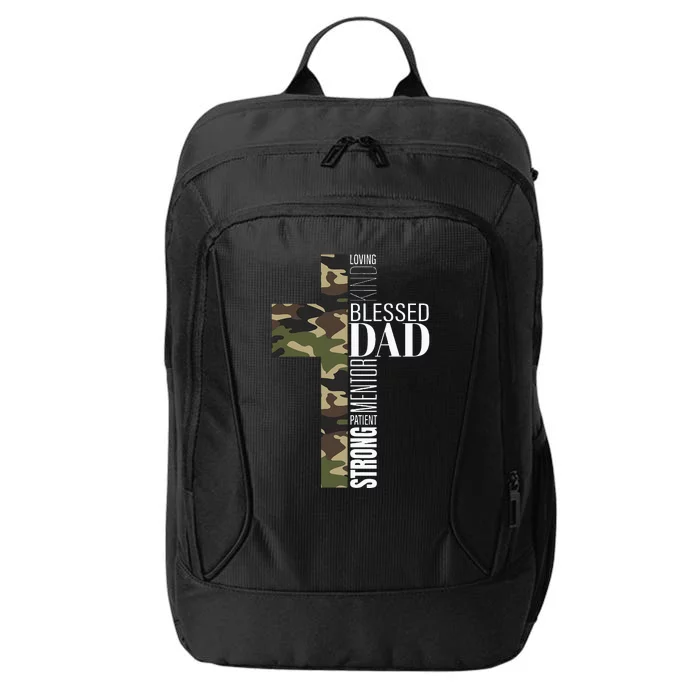 Blessed Dad Cross Fathers Day Christian Religious Men Camo City Backpack