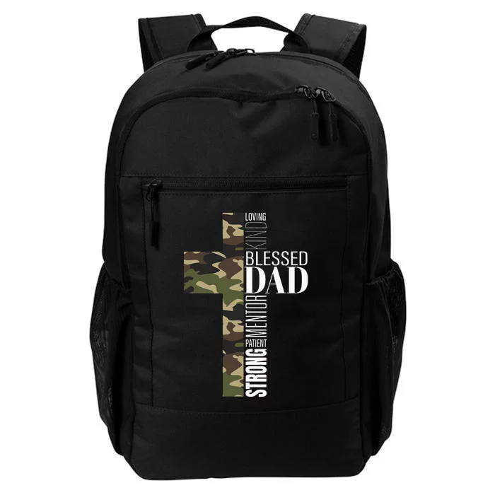 Blessed Dad Cross Fathers Day Christian Religious Men Camo Daily Commute Backpack