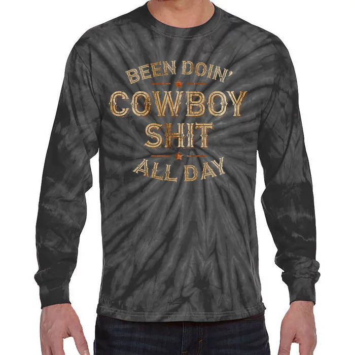 Been Doin Cowboy Shit Distressed Western Retro Style Tie-Dye Long Sleeve Shirt