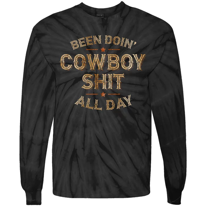 Been Doin Cowboy Shit Distressed Western Retro Style Tie-Dye Long Sleeve Shirt