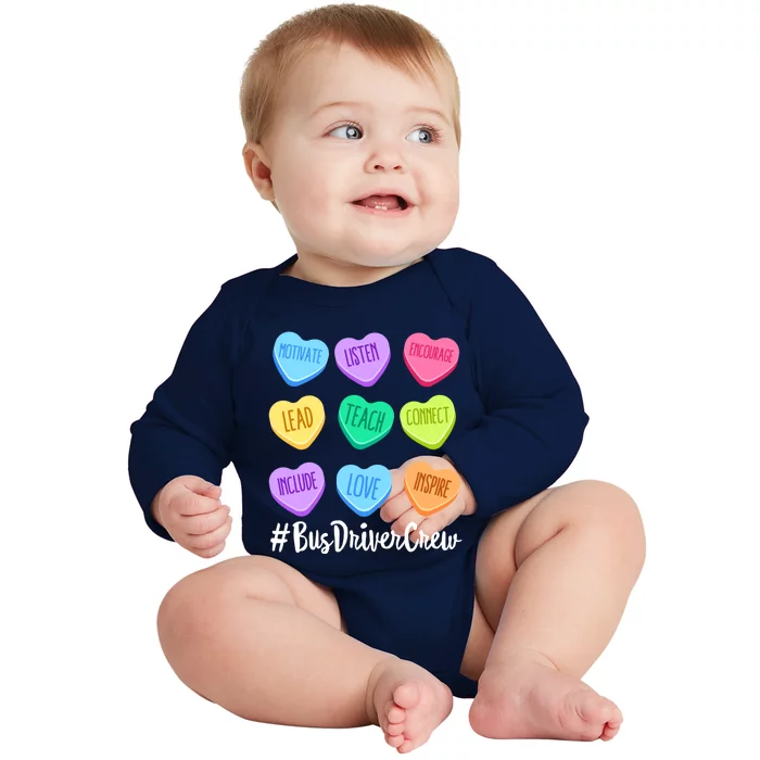 Bus Driver Crew Teacher Valentine's Day Pastel Candy Heart Great Gift Baby Long Sleeve Bodysuit