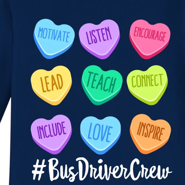 Bus Driver Crew Teacher Valentine's Day Pastel Candy Heart Great Gift Baby Long Sleeve Bodysuit