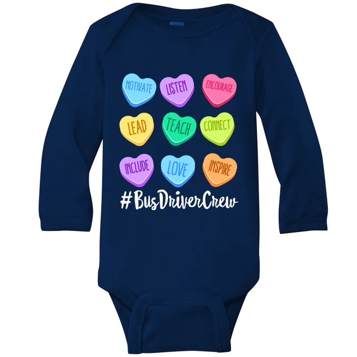 Bus Driver Crew Teacher Valentine's Day Pastel Candy Heart Great Gift Baby Long Sleeve Bodysuit