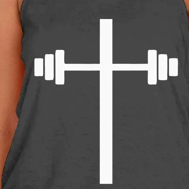 Barbell Dumbbell Cross Christian Jesus Gym Workout Lifting Women's Knotted Racerback Tank