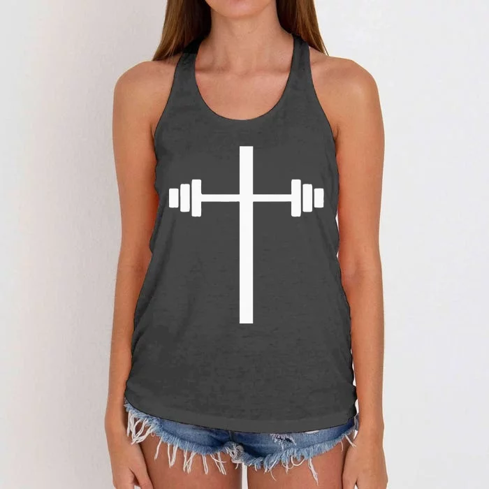 Barbell Dumbbell Cross Christian Jesus Gym Workout Lifting Women's Knotted Racerback Tank