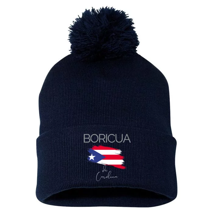 Boricua De Carolina Puerto Rico Carolina Flag Pom Pom 12in Knit Beanie