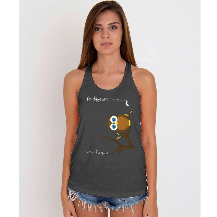 Be Different Cute Owl Bird Owl Saying Be Different Women's Knotted Racerback Tank