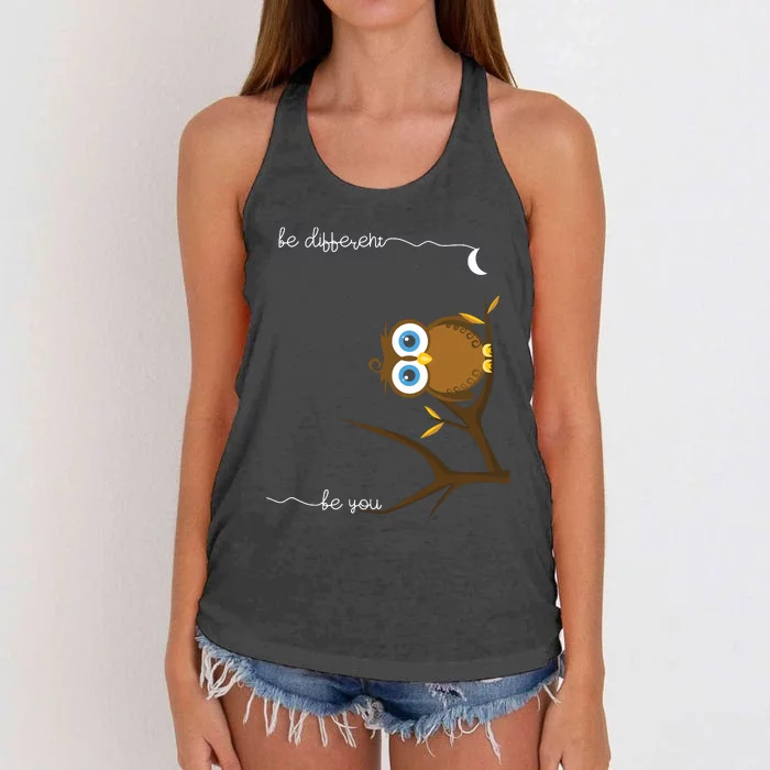 Be Different Cute Owl Bird Owl Saying Be Different Women's Knotted Racerback Tank