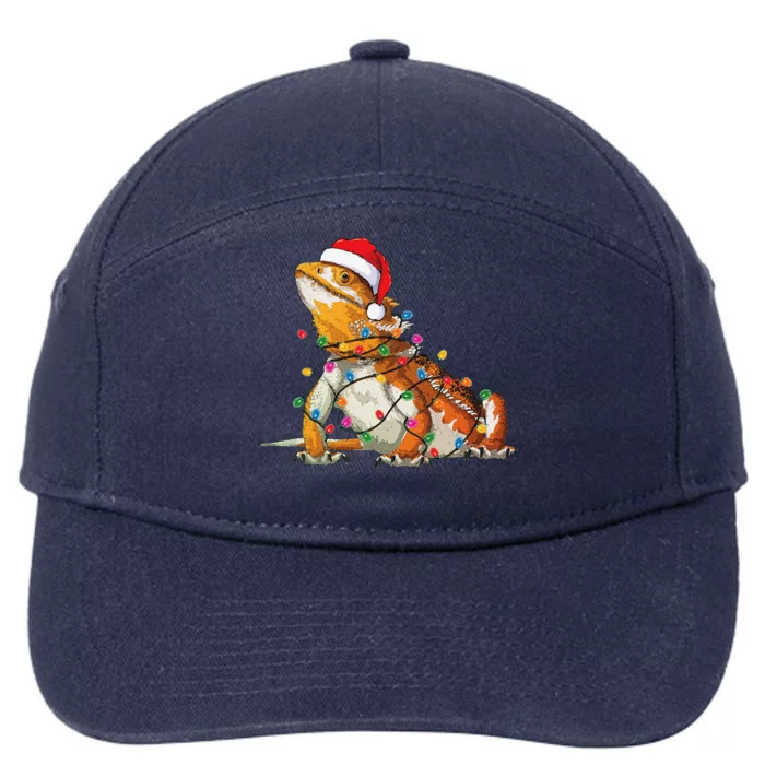 Bearded Dragon Christmas Lights Bearded Dragon Lover Xmas 7-Panel Snapback Hat