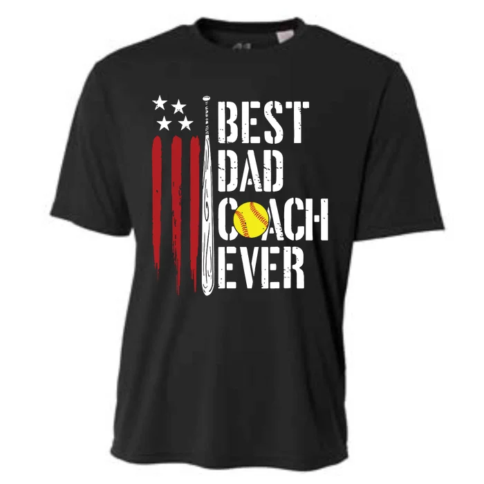 Best Dad Coach Ever American Flag Softball Dad Fathers Day Cooling Performance Crew T-Shirt