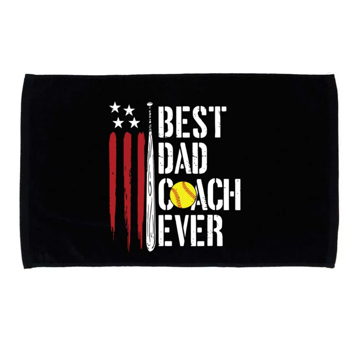 Best Dad Coach Ever American Flag Softball Dad Fathers Day Microfiber Hand Towel