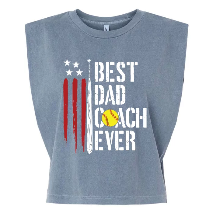 Best Dad Coach Ever American Flag Softball Dad Fathers Day Garment-Dyed Women's Muscle Tee