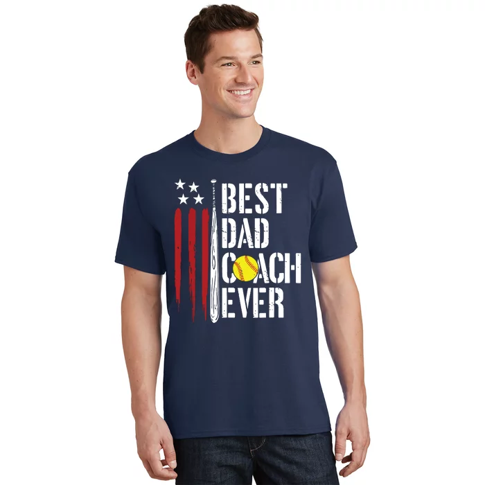 Best Dad Coach Ever American Flag Softball Dad Fathers Day T-Shirt