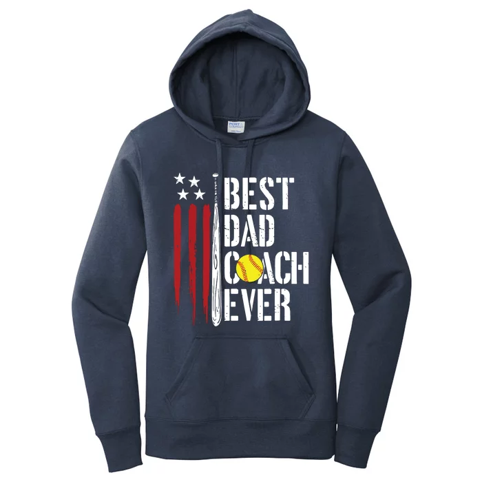 Best Dad Coach Ever American Flag Softball Dad Fathers Day Women's Pullover Hoodie