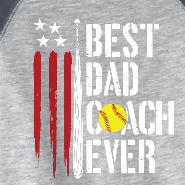 Best Dad Coach Ever American Flag Softball Dad Fathers Day Toddler Fine Jersey T-Shirt