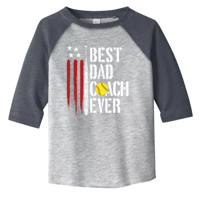 Best Dad Coach Ever American Flag Softball Dad Fathers Day Toddler Fine Jersey T-Shirt