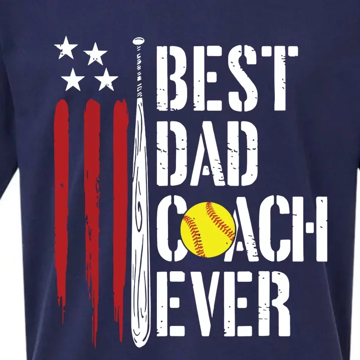 Best Dad Coach Ever American Flag Softball Dad Fathers Day Sueded Cloud Jersey T-Shirt