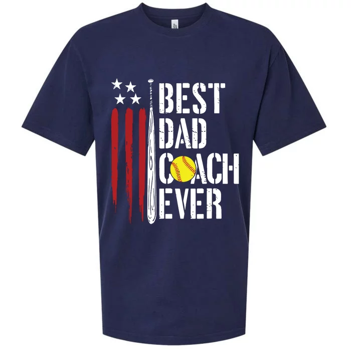 Best Dad Coach Ever American Flag Softball Dad Fathers Day Sueded Cloud Jersey T-Shirt