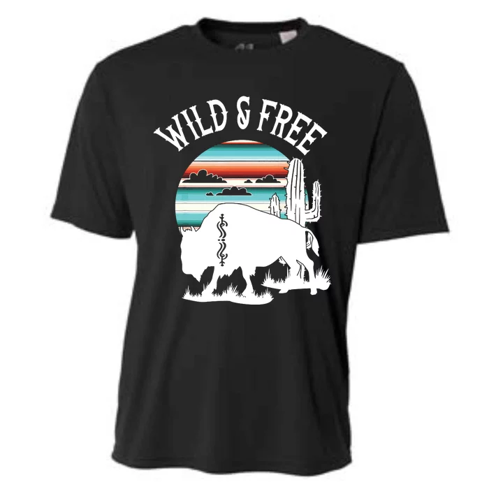 Bison Desert Cactus Serape Wild And Free Western Turquoise Cooling Performance Crew T-Shirt