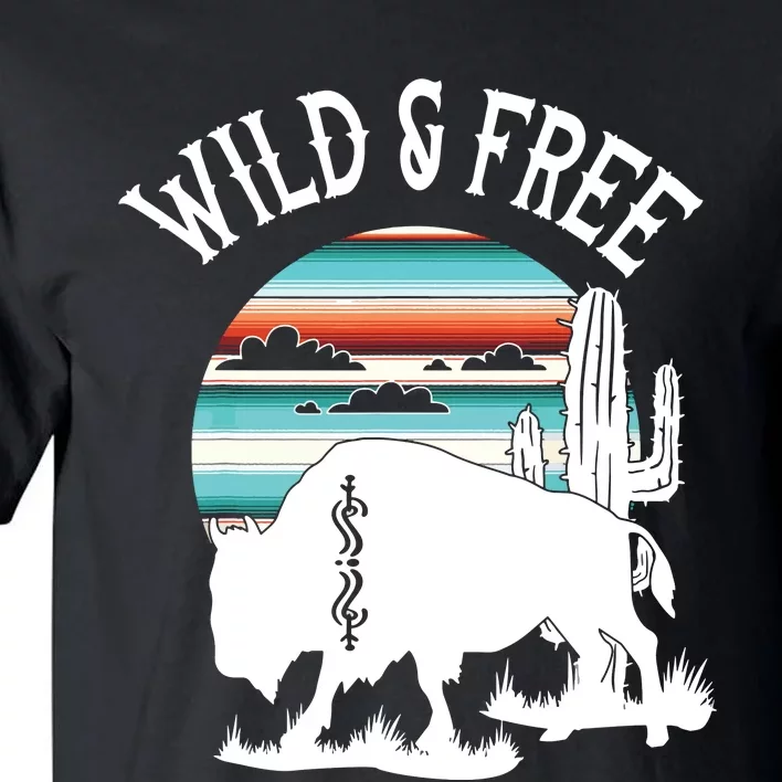 Bison Desert Cactus Serape Wild And Free Western Turquoise Tall T-Shirt