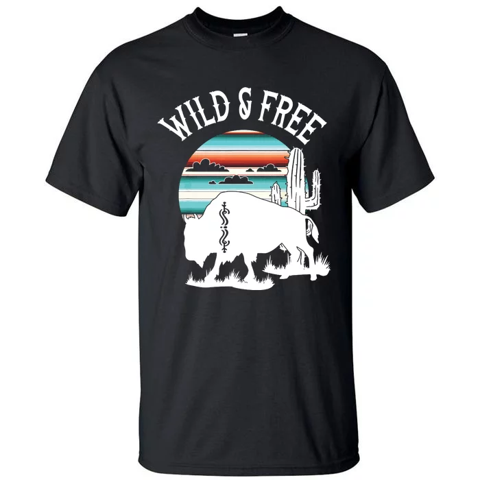 Bison Desert Cactus Serape Wild And Free Western Turquoise Tall T-Shirt