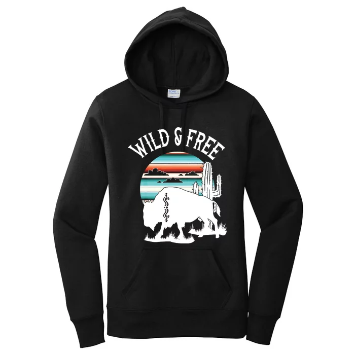 Bison Desert Cactus Serape Wild And Free Western Turquoise Women's Pullover Hoodie