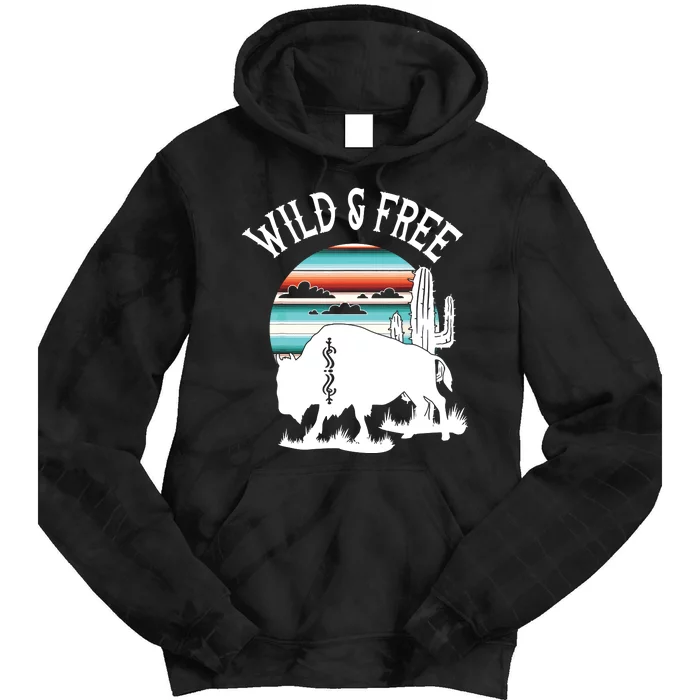 Bison Desert Cactus Serape Wild And Free Western Turquoise Tie Dye Hoodie