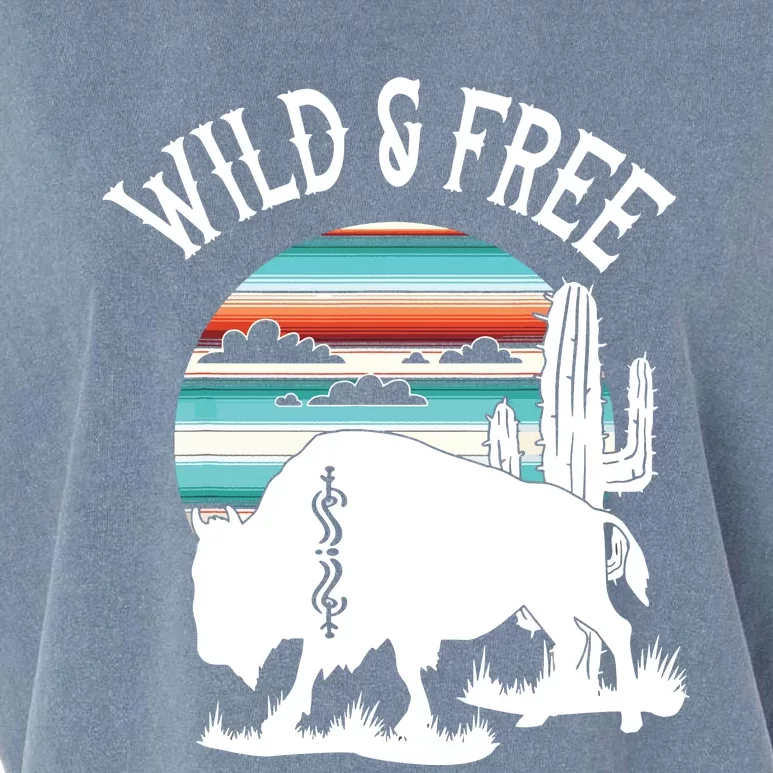 Bison Desert Cactus Serape Wild And Free Western Turquoise Garment-Dyed Women's Muscle Tee