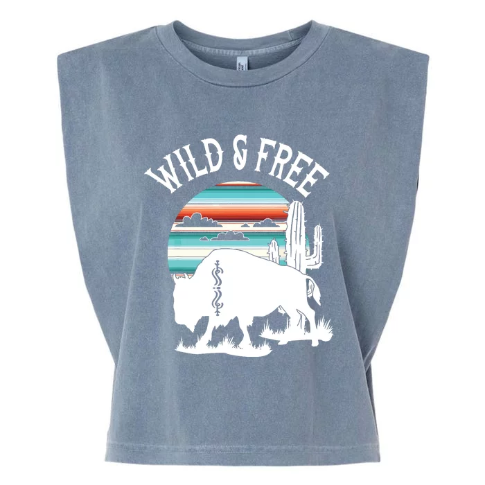 Bison Desert Cactus Serape Wild And Free Western Turquoise Garment-Dyed Women's Muscle Tee