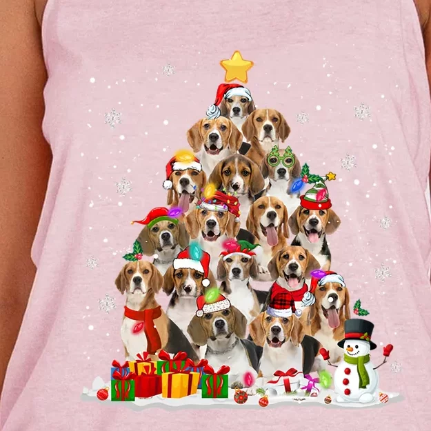 Beagle Dog Christmas Tree Santa Xmas Merry Dogmas Cute Gift Women's Knotted Racerback Tank