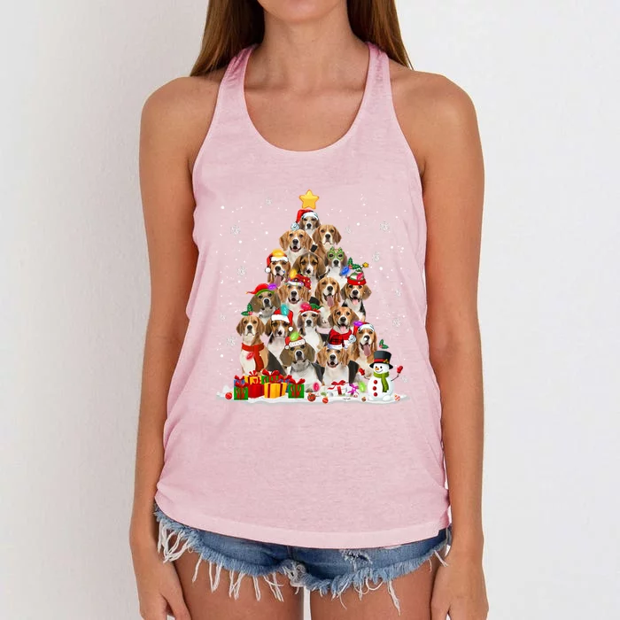 Beagle Dog Christmas Tree Santa Xmas Merry Dogmas Cute Gift Women's Knotted Racerback Tank