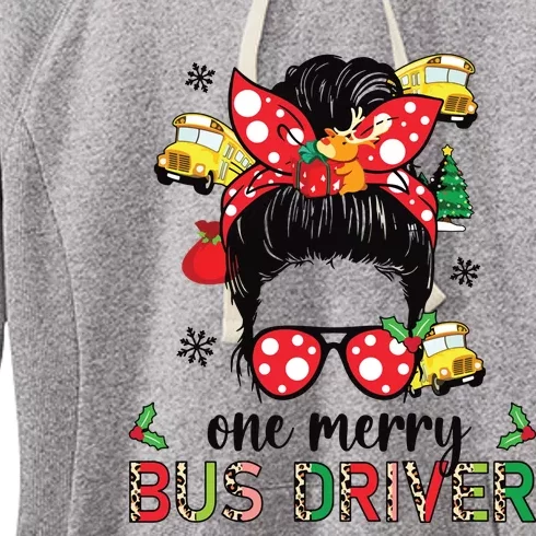 Bus Driver Christmas School Bus Driver Xmas Party Messy Bun Long Sleeve Women's Fleece Hoodie