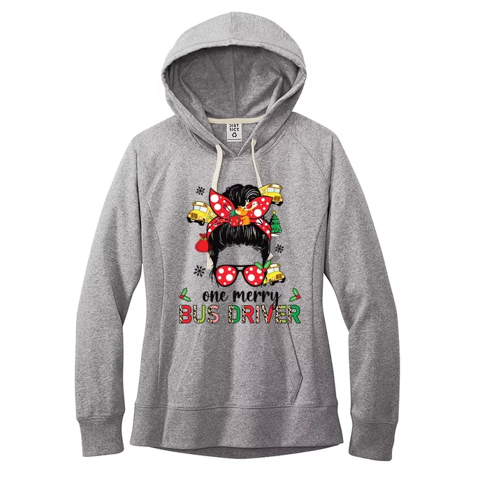 Bus Driver Christmas School Bus Driver Xmas Party Messy Bun Long Sleeve Women's Fleece Hoodie