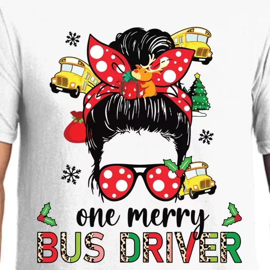 Bus Driver Christmas School Bus Driver Xmas Party Messy Bun Long Sleeve Pajama Set