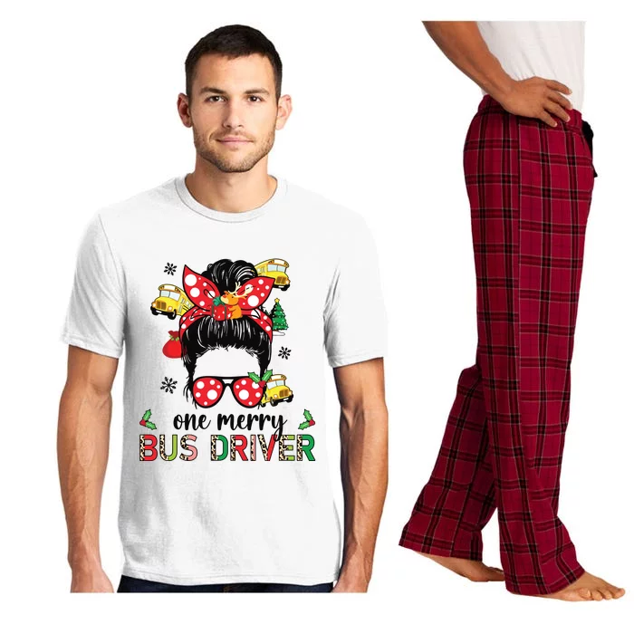 Bus Driver Christmas School Bus Driver Xmas Party Messy Bun Long Sleeve Pajama Set