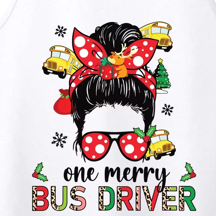 Bus Driver Christmas School Bus Driver Xmas Party Messy Bun Long Sleeve Performance Tank