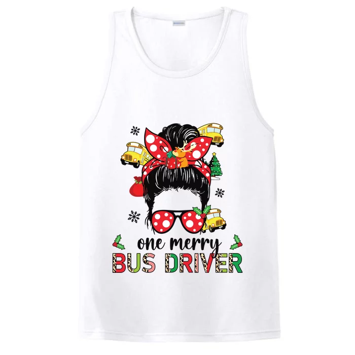 Bus Driver Christmas School Bus Driver Xmas Party Messy Bun Long Sleeve Performance Tank