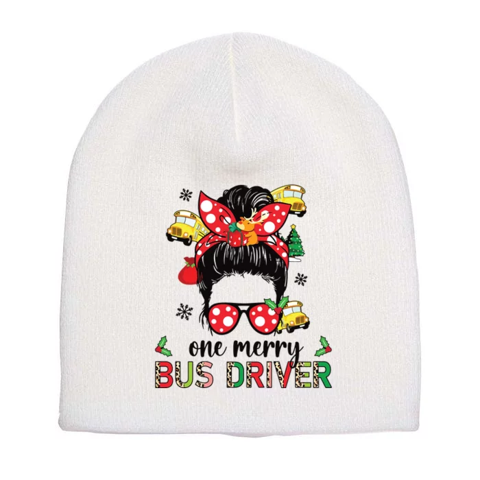 Bus Driver Christmas School Bus Driver Xmas Party Messy Bun Long Sleeve Short Acrylic Beanie