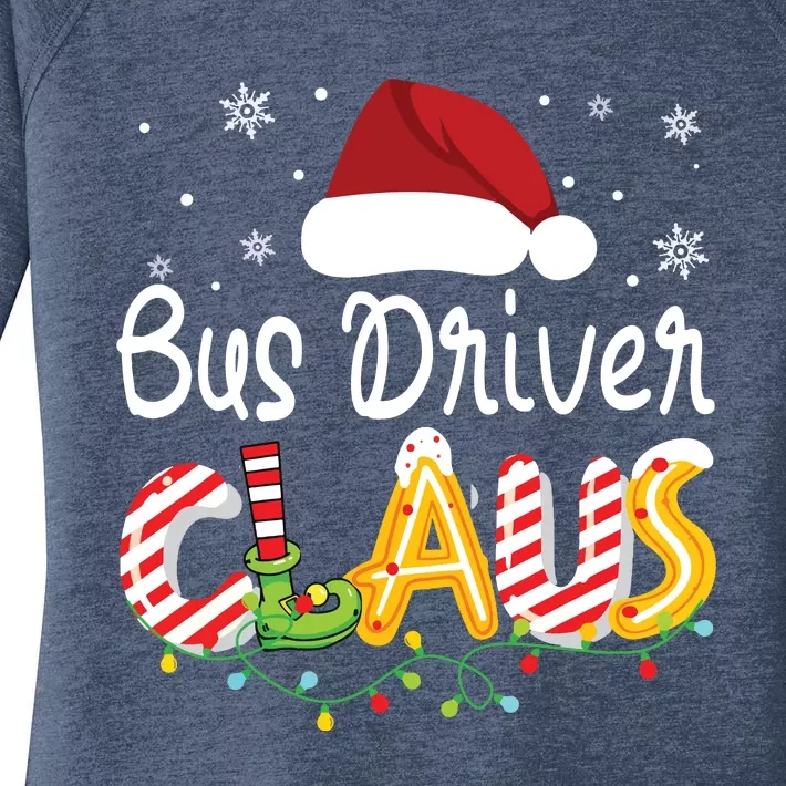 Bus Driver Claus Santa Hat Xmas Light Christmas Bus Driver Women's Perfect Tri Tunic Long Sleeve Shirt