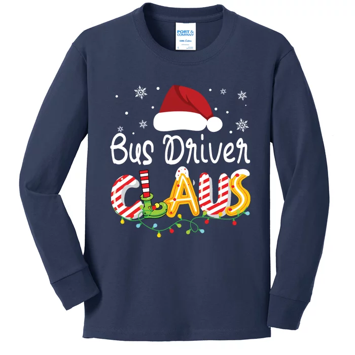 Bus Driver Claus Santa Hat Xmas Light Christmas Bus Driver Kids Long Sleeve Shirt