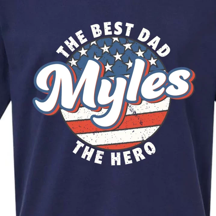 Best Dad Custom Fathers Day Personalized Name Myles Gift Sueded Cloud Jersey T-Shirt