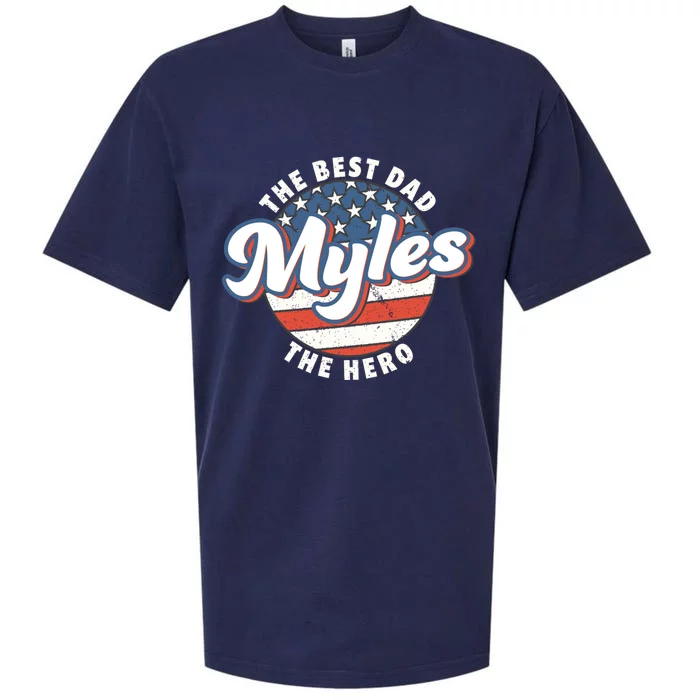 Best Dad Custom Fathers Day Personalized Name Myles Gift Sueded Cloud Jersey T-Shirt