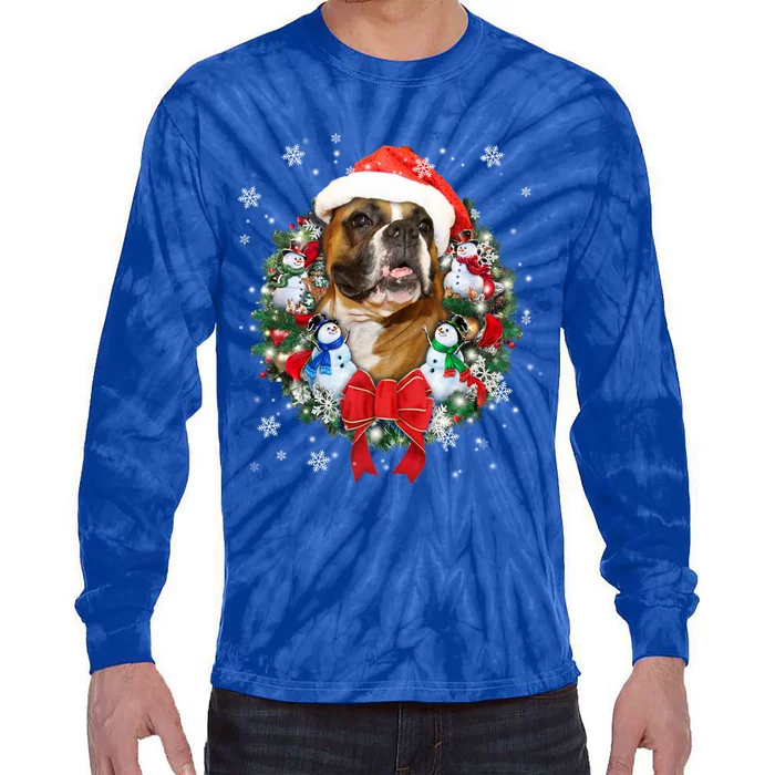 Boxer Dog Christmas Ornat Decoration Gift Xgiftmas Santa Hat Cute Gift Tie-Dye Long Sleeve Shirt