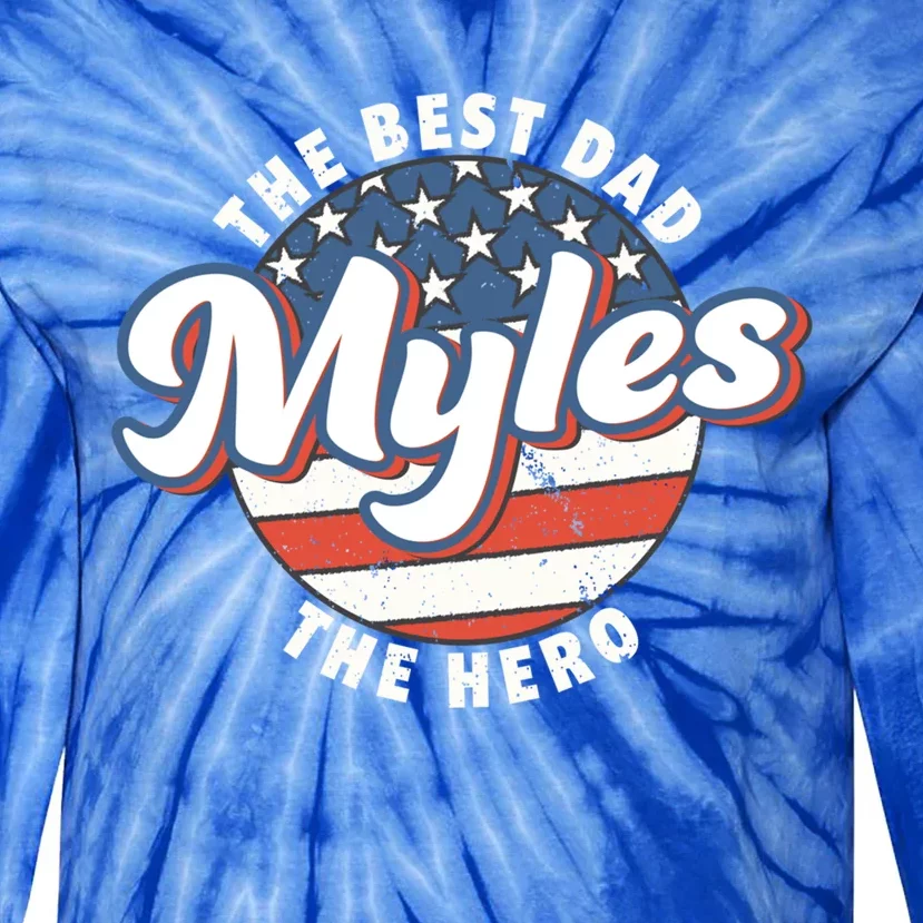 Best Dad Custom Fathers Day Personalized Name Myles Gift Tie-Dye Long Sleeve Shirt