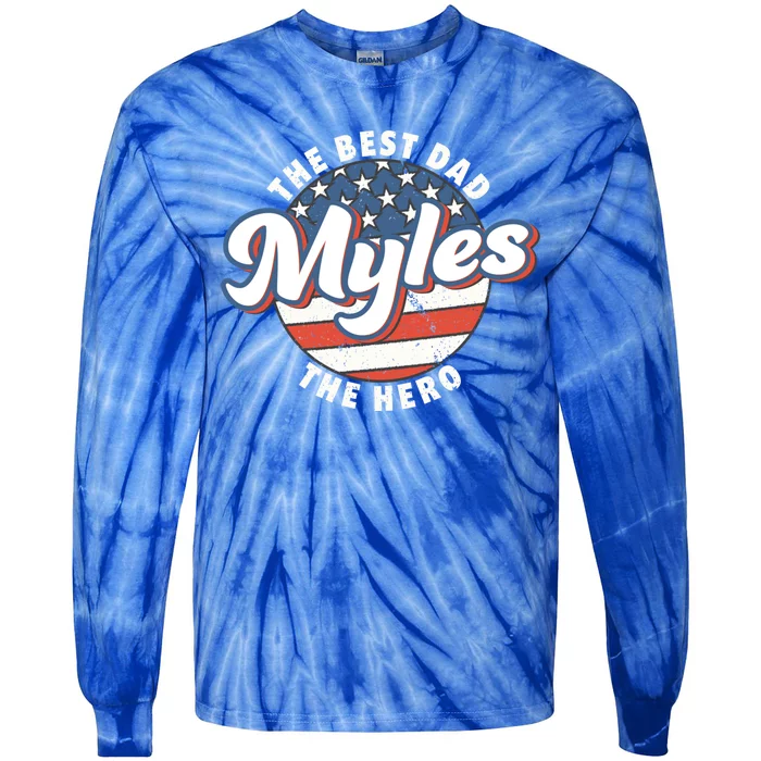 Best Dad Custom Fathers Day Personalized Name Myles Gift Tie-Dye Long Sleeve Shirt