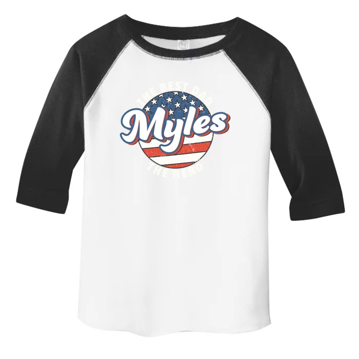 Best Dad Custom Fathers Day Personalized Name Myles Gift Toddler Fine Jersey T-Shirt