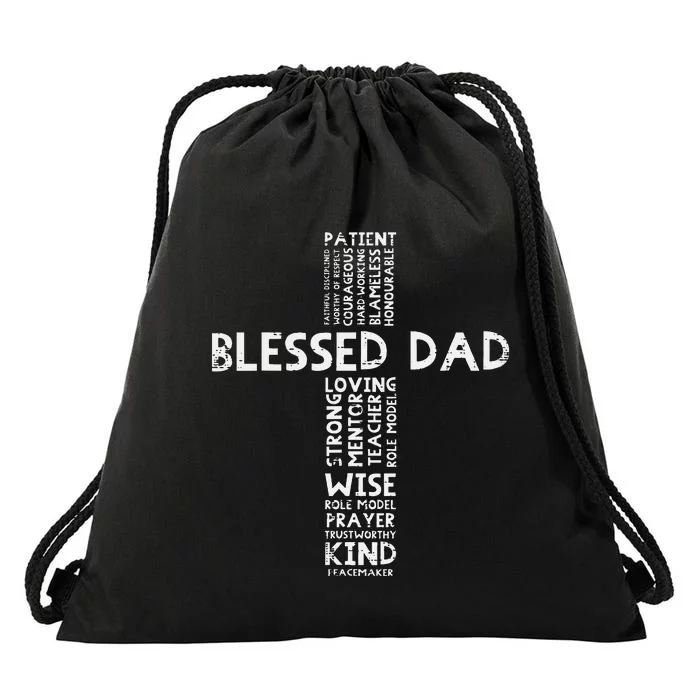 Blessed Dad Cross God Jesus Faith Christian Daddy Papa Drawstring Bag