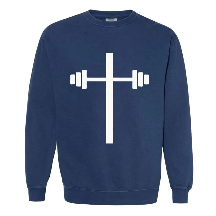 Barbell Dumbbell Cross Christian Jesus Gym Workout Lifting Garment-Dyed Sweatshirt